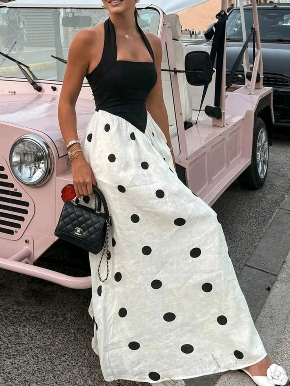 Polka Dot Maxi Skirt - White with Black Dots